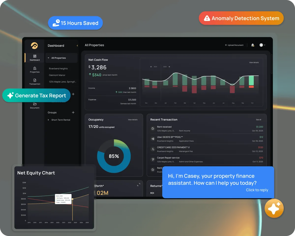 FourCasa Dashboard showing rental property finances