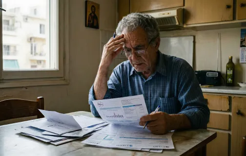Landlord surrounded by receipts and spreadsheets