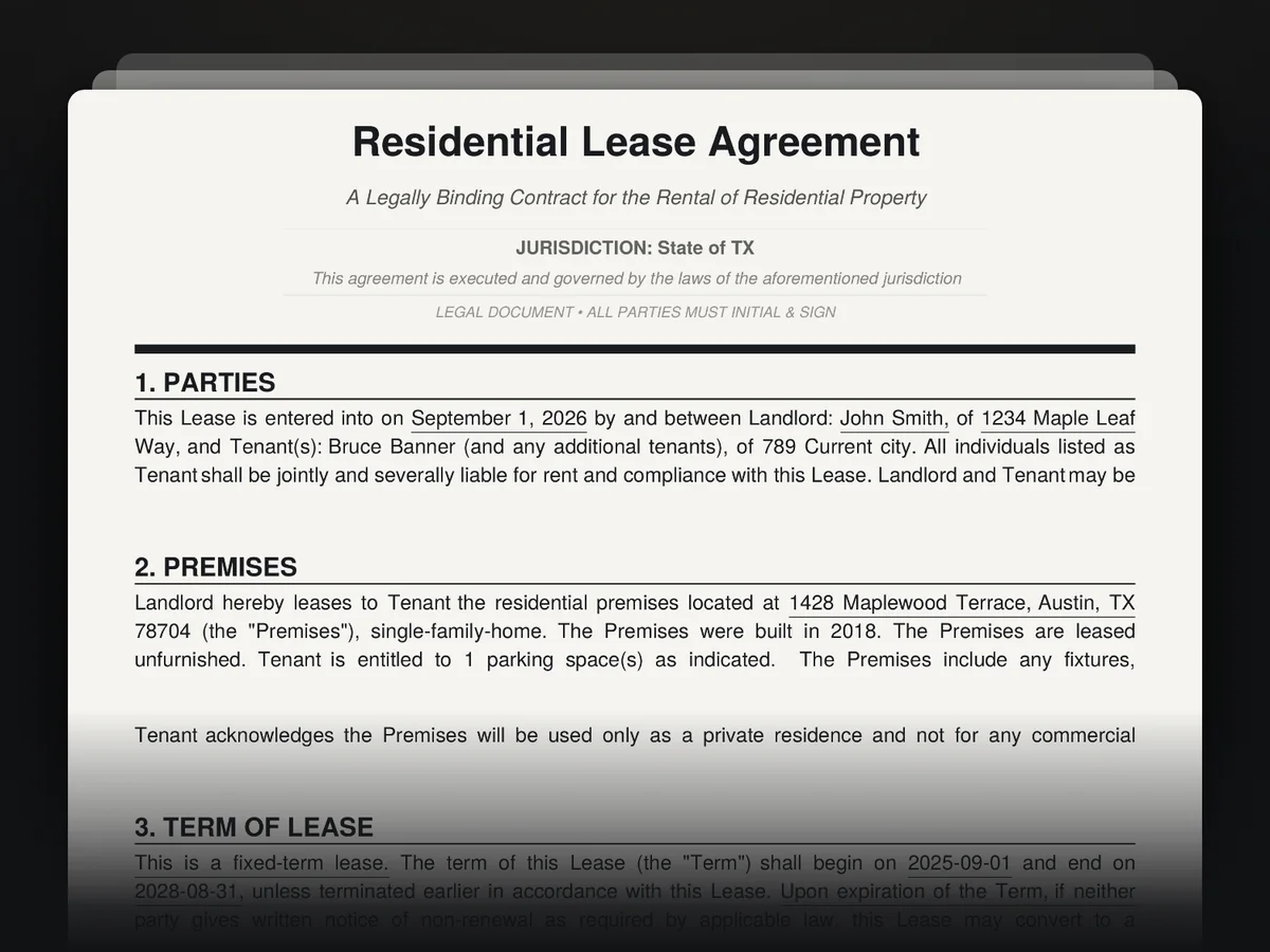Preview of a generated Texas residential lease agreement